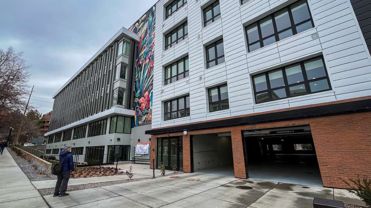 The exterior of Victory Heights in Salt Lake City is pictured on Tuesday. The 88-unit affordable housing complex was recently completed, creating a new use for a former medical office building.
