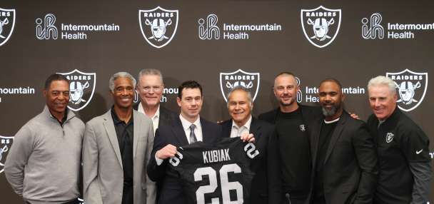 Raiders introduce new coach Klint Kubiak with a nod to their storied past