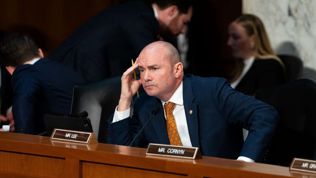 Sen. Mike Lee, R-Utah, sets at an oversight hearing before the Senate Judiciary Committee, on Capitol Hill in Washington, Oct. 7, 2025.
