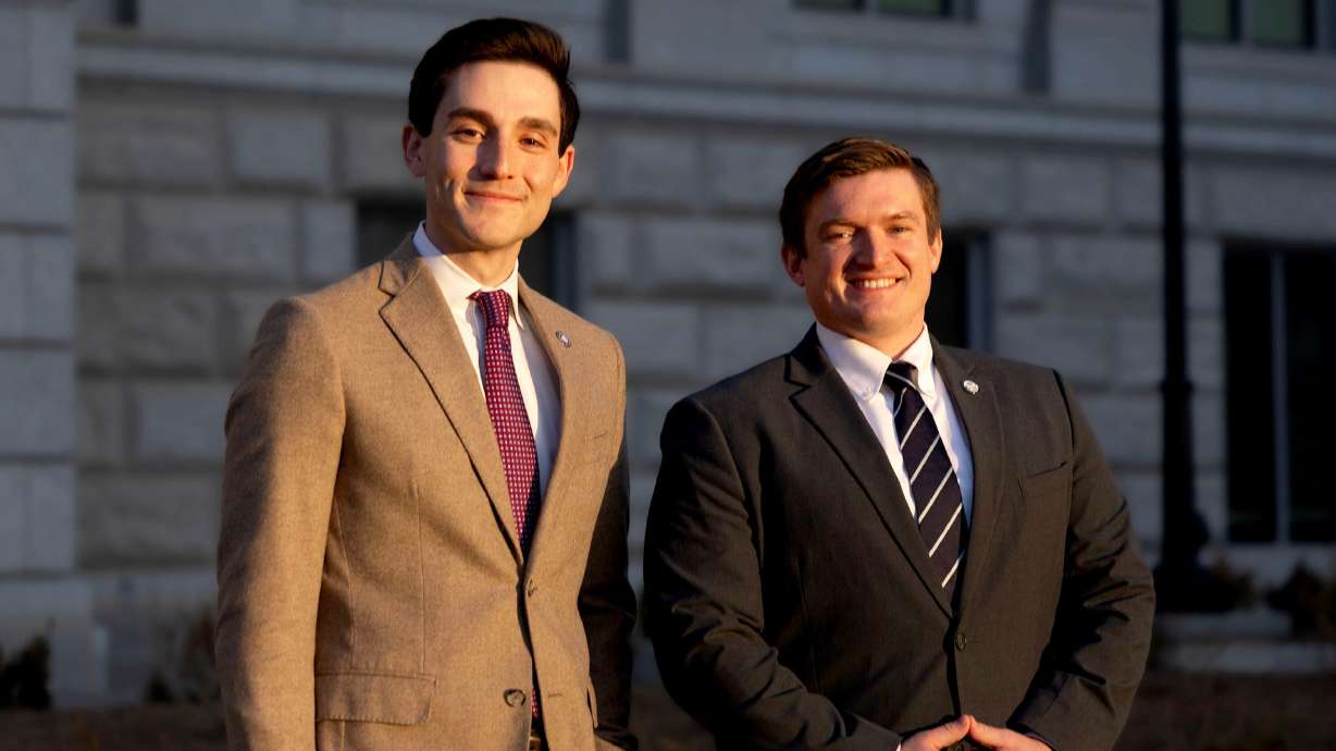 Nick Coleman, interim state homeless coordinator, and Rep. Tyler Clancy, R-Provo, are pictured at the Capitol in Salt Lake City on Feb. 4.