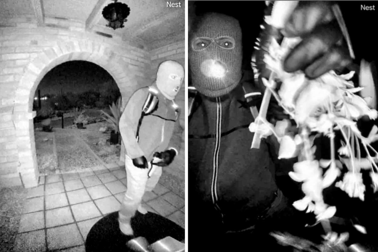 This combo from images provided by the FBI shows surveillance footage at the home of Nancy Guthrie the night she went missing in Tucson, Ariz.