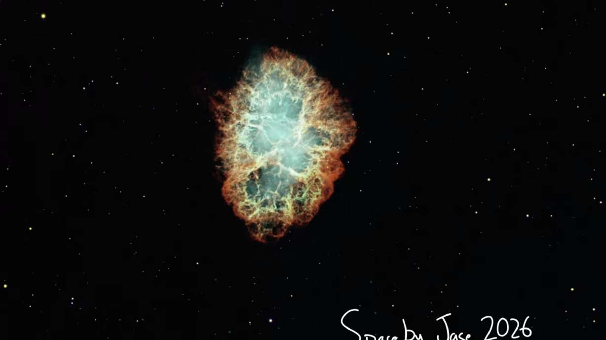 The expansion of the Crab Nebula supernova remnant when compared with the famous Hubble Space Telescope image.