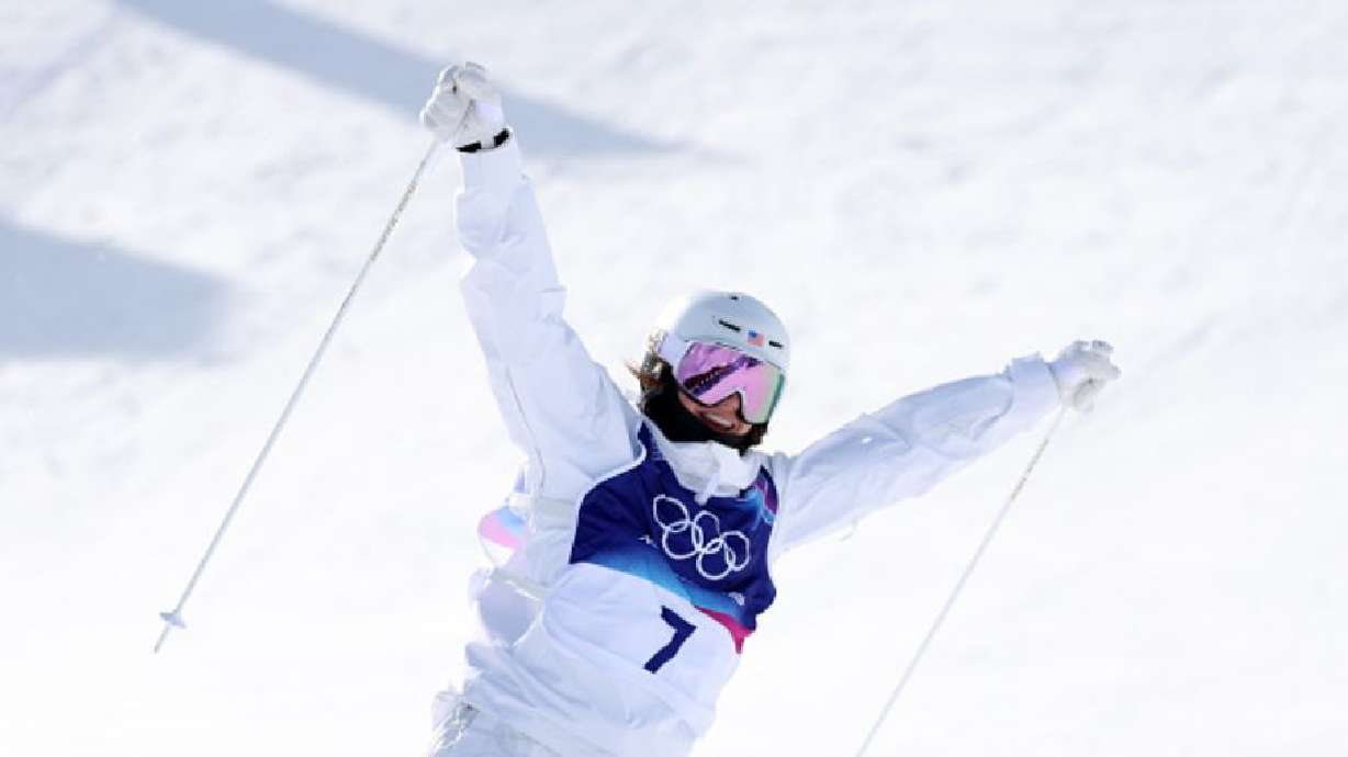 Skier Jaelin Kauf at the 2026 Winter Olympics on Wednesday. Kauf took home the silver medal in the women's moguls event.
