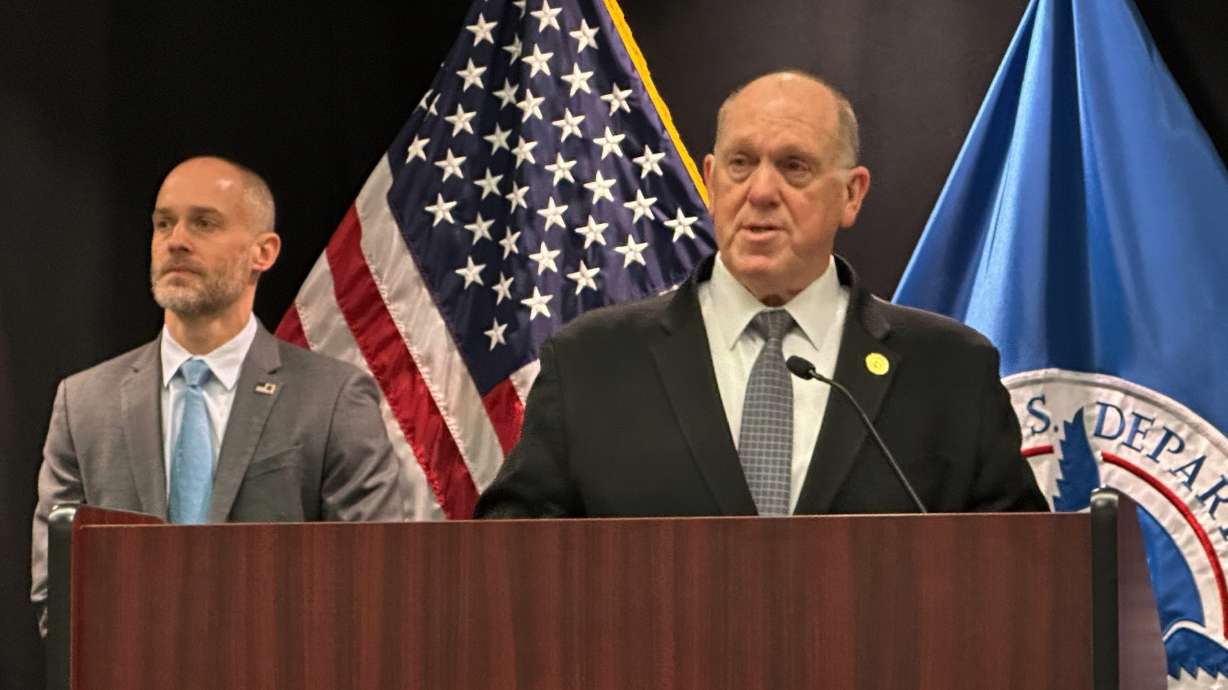 White House border czar Tom Homan holds a news conference at the Bishop Whipple Federal building on Thursday in Minneapolis. Federal officials have announced an end to an immigration crackdown in Minnesota that led to mass detentions, protests and two deaths.