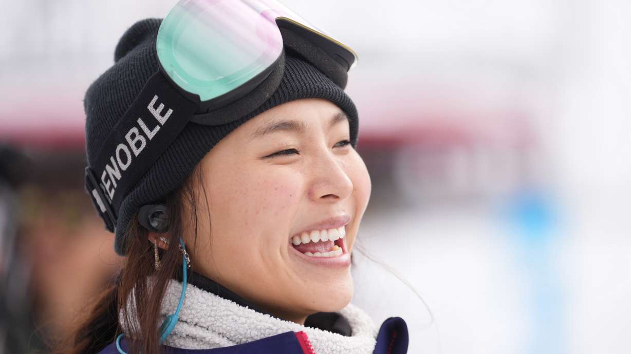 United States' Chloe Kim looks on after the women's snowboarding halfpipe qualifications at the 2026 Winter Olympics, in Livigno, Italy, Wednesday, Feb. 11, 2026.