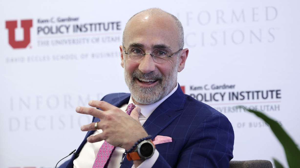 Arthur Brooks, Harvard professor and bestselling author, speaks at the Kem C. Gardner Policy Institute symposium in Salt Lake City on Jan. 7, 2022. Brooks has been chosen to deliver the University of Utah's commencement address.