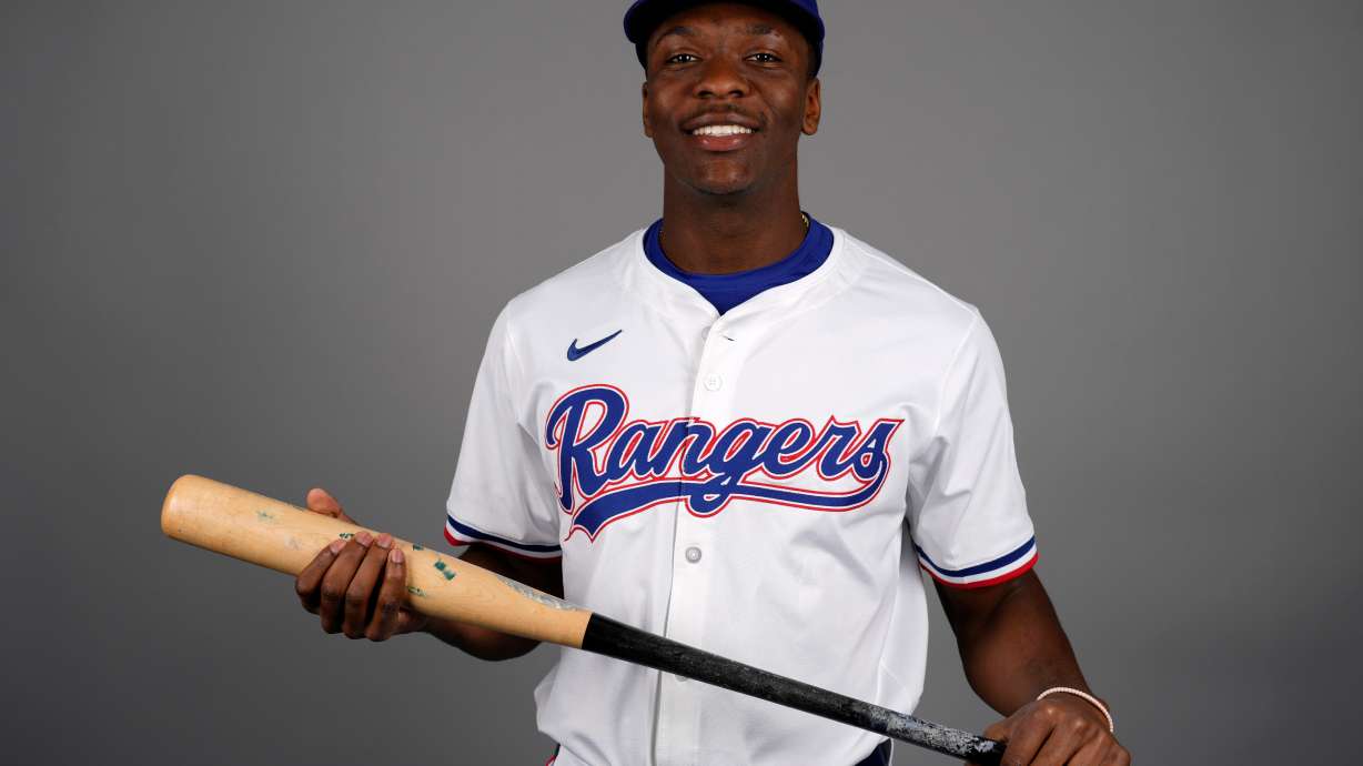 FILE - This is a 2025 photo of Sebastian Walcott of the Texas Rangers baseball team. This image reflects the Texas Rangers' active roster as of Wednesday, Feb. 19, 2025, when this image was taken in Surprise, Ariz.