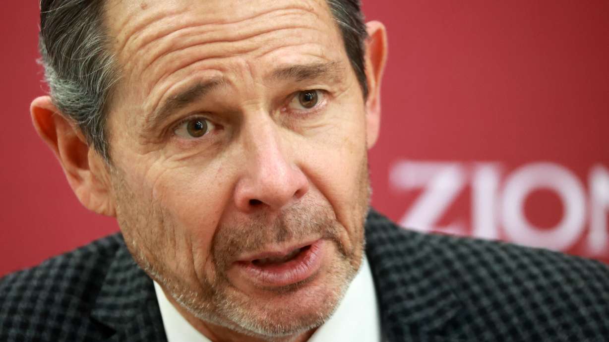 Utah Sen. John Curtis talks at the Sutherland Institute of Politics Congressional Series in Salt Lake City on Nov. 24. He said Thursday he will oppose a nominee for the State Department over the candidate's alleged antisemitic comments.