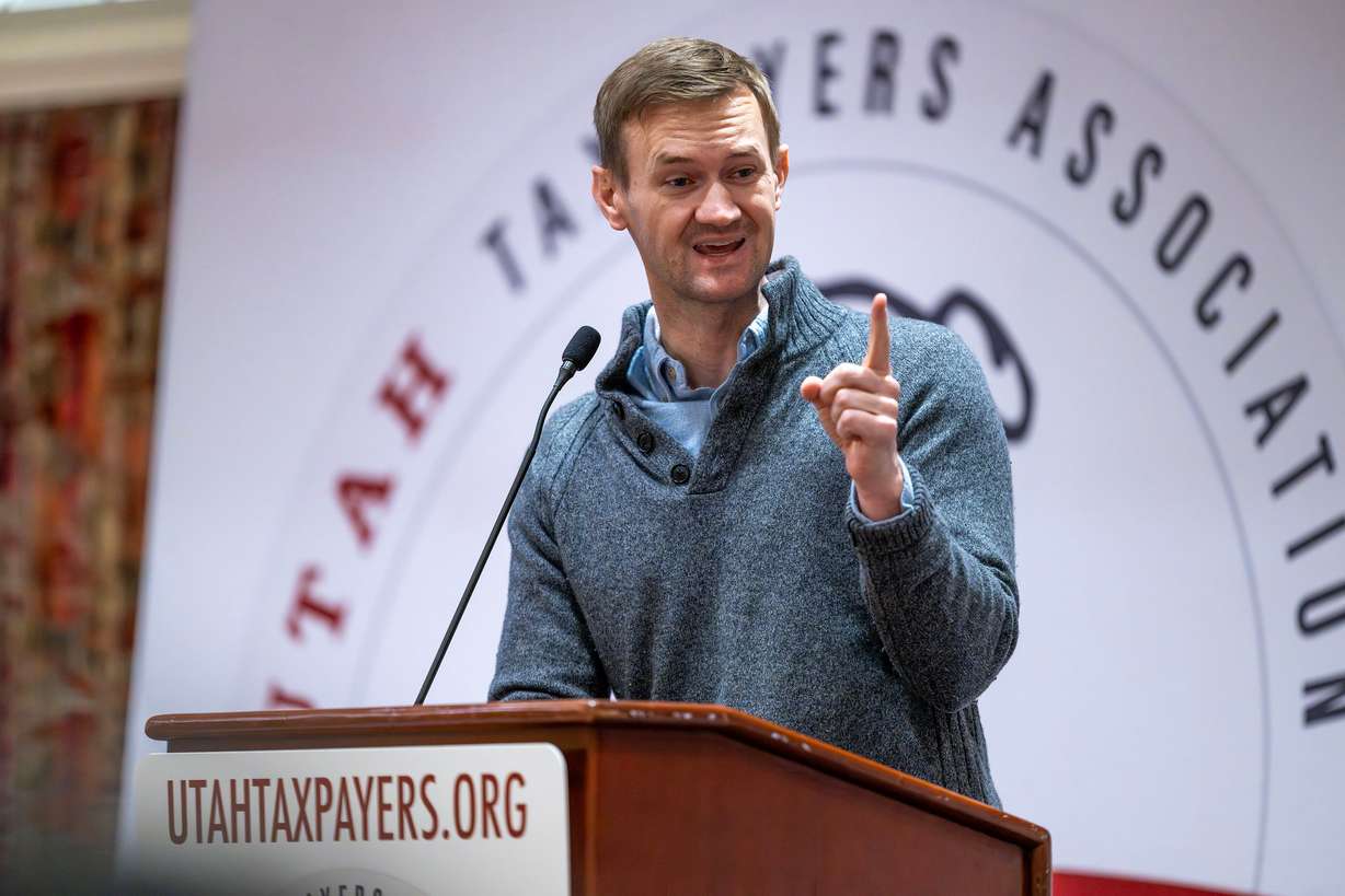 Rep. Cal Roberts, R-Draper, speaks at the Utah Taxpayers Association's annual Legislative Outlook Conference at Little America Hotel in Salt Lake City on Jan. 12. Roberts on Wednesday backed away from a proposal to cut Utah's gas tax that would have harmed Idahoans.