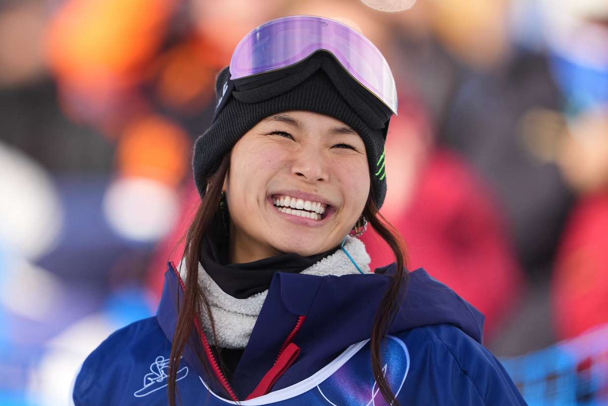 United States' Chloe Kim reacts to her score during the women's snowboarding halfpipe qualifications at the 2026 Winter Olympics, in Livigno, Italy, Wednesday.