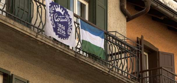 Traditional Ladin flags fly in Cortina for the Games