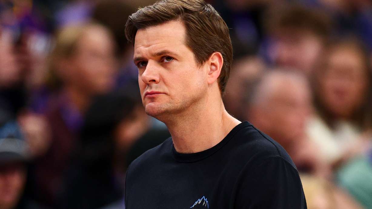 Utah Jazz head coach Will Hardy looks on during the first half of an NBA game against the Portland Trail Blazers at the Delta Center in Salt Lake City on Thursday, Feb. 12, 2026.