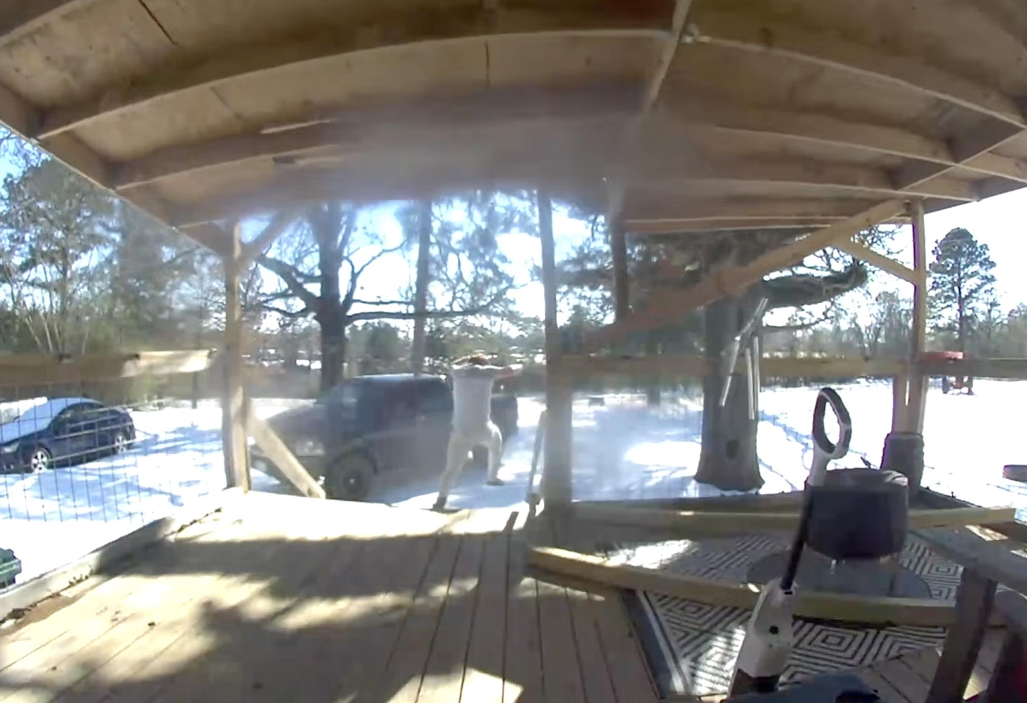 Have you seen this? Man narrowly escapes as snow-packed porch roof collapses