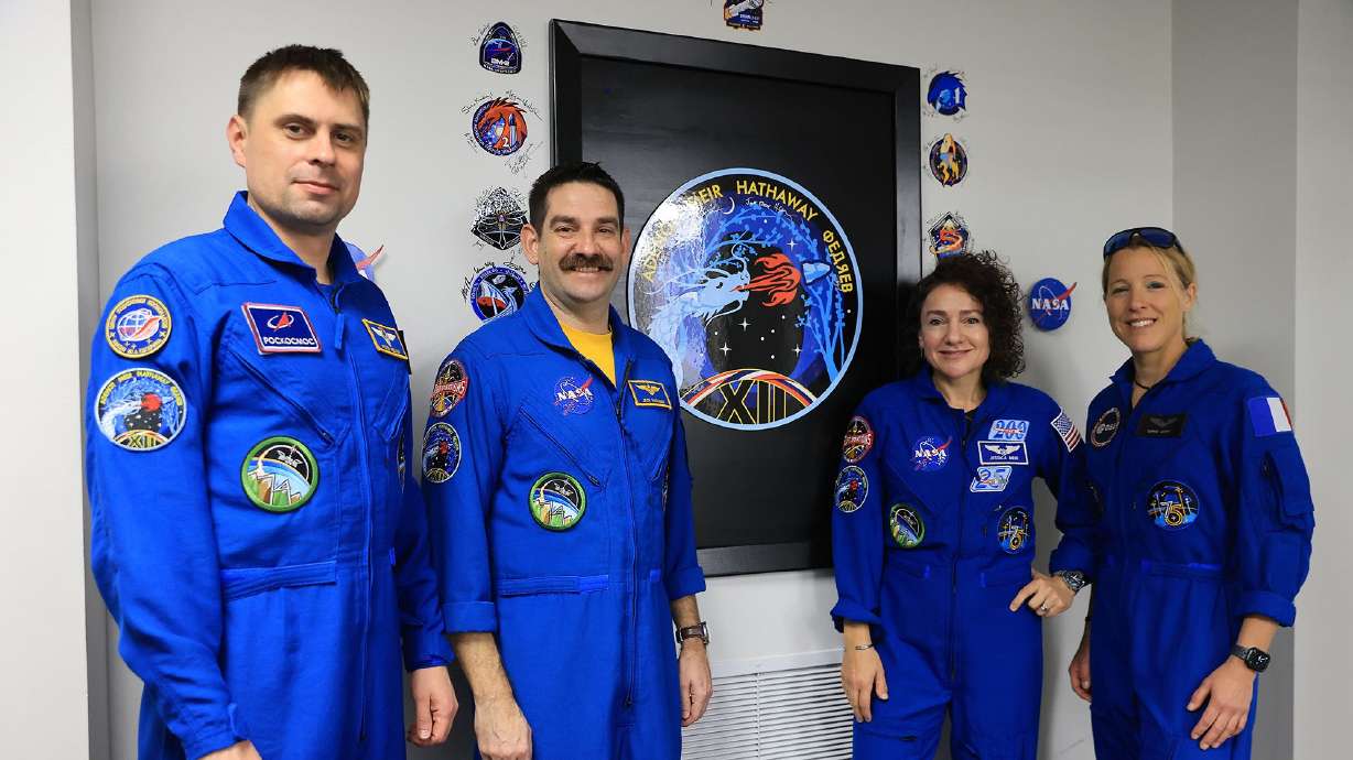 NASA’s SpaceX Crew-12: Roscosmos cosmonaut Andrey Fedyaev, NASA astronauts Jack Hathaway and Jessica Meir, and European Space Agency astronaut Sophie Adenot in Florida on Monday. The crew arrived at the International Space Station Saturday.
