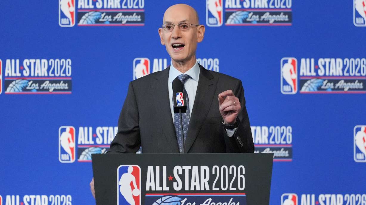 NBA commissioner Adam Silver speaks during a news conference at the NBA basketball All-Star weekend Saturday, Feb. 14, 2026, in Inglewood, Calif.