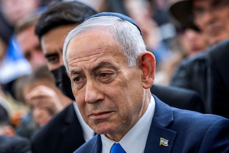 Israel's Prime Minister Benjamin Netanyahu during the funeral of Israeli hostage Ran Gvili, the last hostage recovered from Gaza, in Meitar, Israel, Jan. 28. Netanyahu said on Thursday that "much work still lies ahead" in Iran.