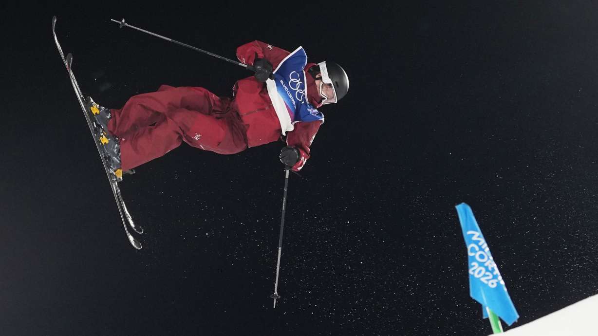 Canada's Megan Oldham competes in the women's freestyle skiing big air qualifications at the 2026 Winter Olympics, in Livigno, Italy, Saturday, Feb. 14, 2026.