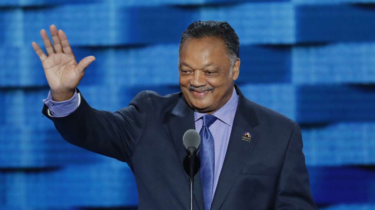 Rev. Jesse Jackson waves as he steps to the podium during the third day of the Democratic National Convention in Philadelphia, July 27, 2016. He has died at 84.