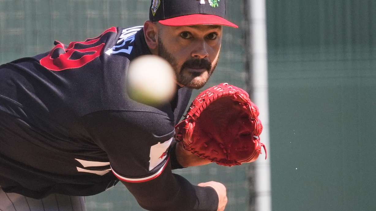 Minnesota Twins pitcher Pablo Lopez throws during a spring training baseball workout in Fort Myers, Fla., Monday, Feb. 16, 2026.