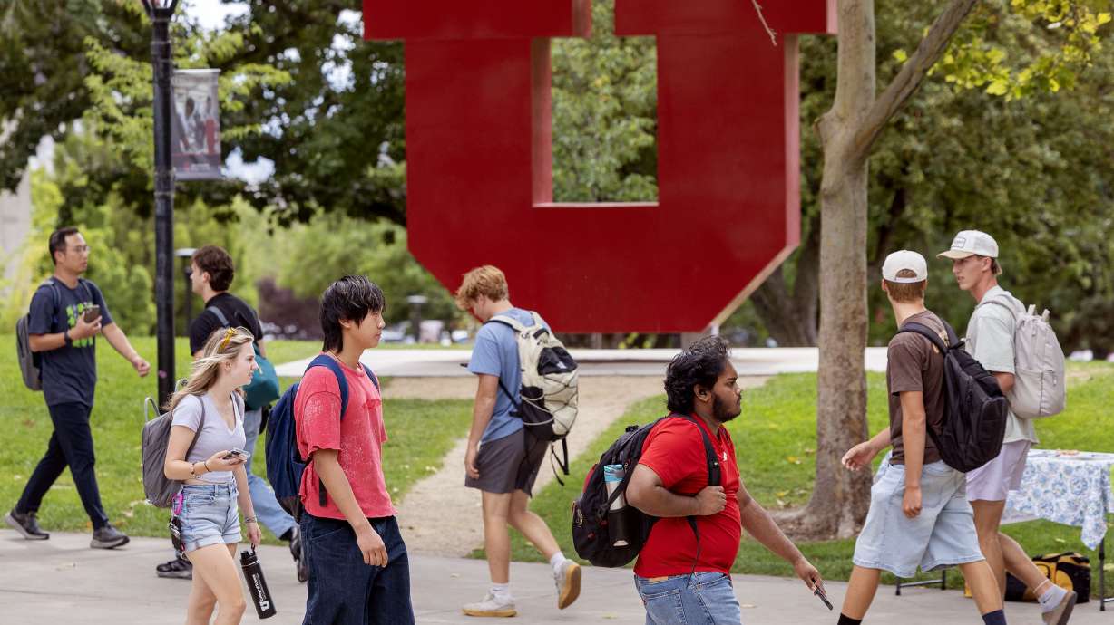 Students are pictured at the University of Utah campus in Salt Lake City on Aug. 20, 2025. The U. is holding a truth in tuition hearing next month in its first step toward determining tuition and fee increases for the upcoming academic year.