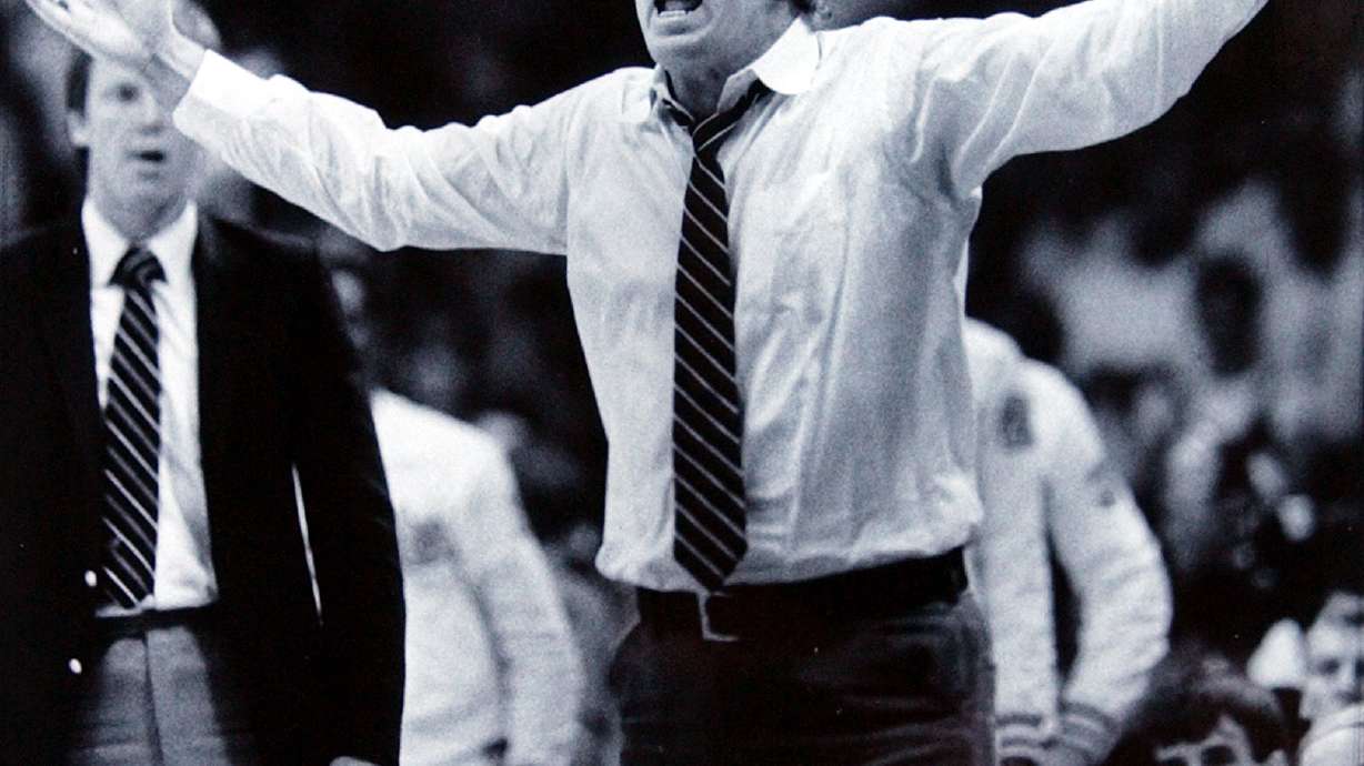 FILE - Denver Nuggets head coach Doug Moe argues a call by the refs during a game against the LA Lakers in Denver on May 20, 1985.