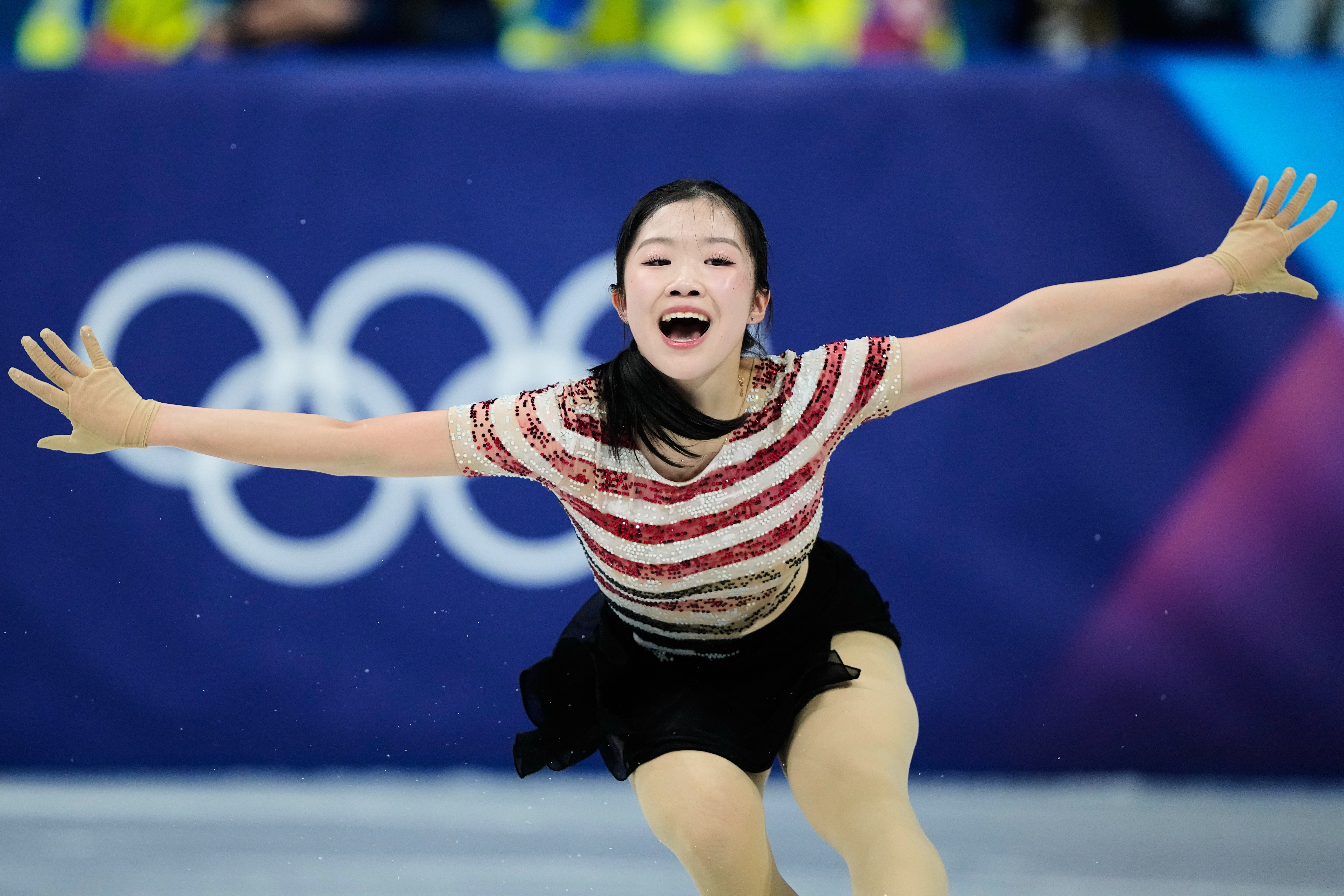 Ami Nakai of Japan competes during the women's short program figure skating at the 2026 Winter Olympics, in Milan, Italy, Tuesday, Feb. 17, 2026. 