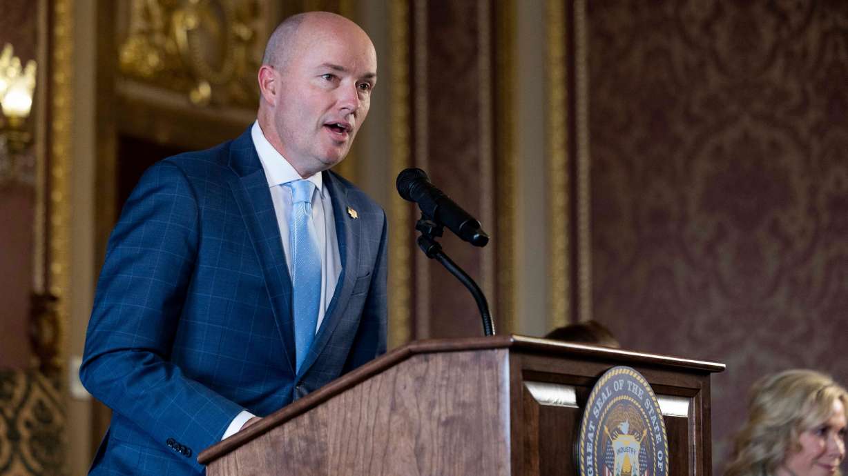 Gov. Spencer Cox speaks during a press conference in Salt Lake City on Jan. 23. Cox vowed to fight to keep prediction markets out of Utah, calling them "gambling — pure and simple."