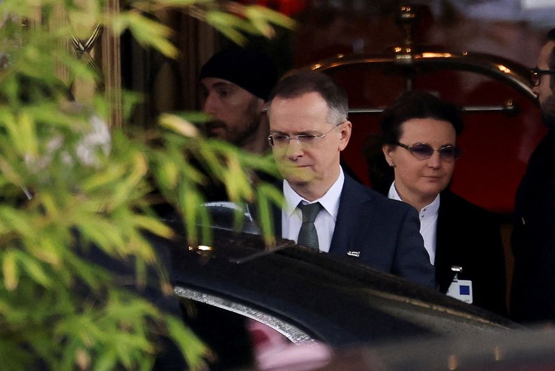 Kremlin aide Vladimir Medinsky walks out of the InterContinental hotel after the U.S.-mediated peace talks between Russia and Ukraine ended in Geneva, Switzerland, Wednesday. Medinsky called the talks "difficult, but business-like."