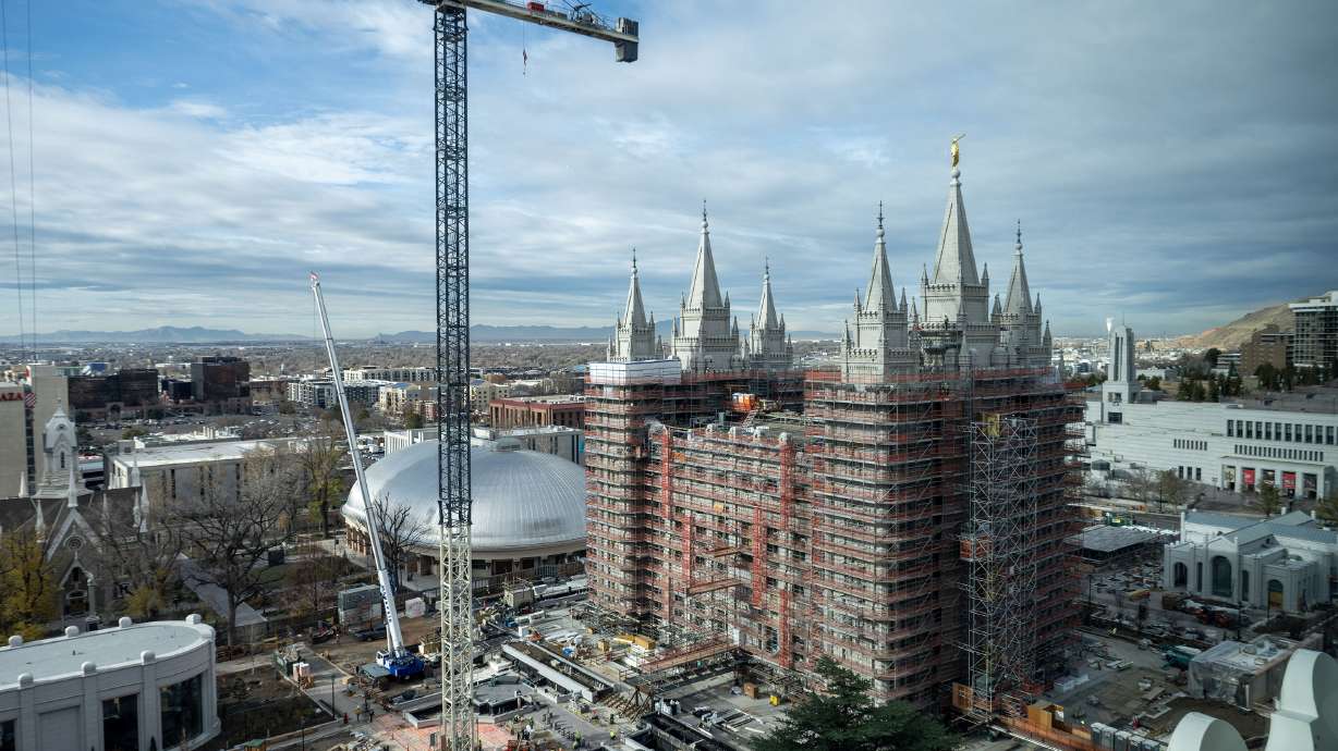 The Salt Lake Temple in Salt Lake City on Dec. 9, 2025. A multiyear effort to seismically secure the building has been a "miracle," a project official noted in a University of Utah lecture on Wednesday.