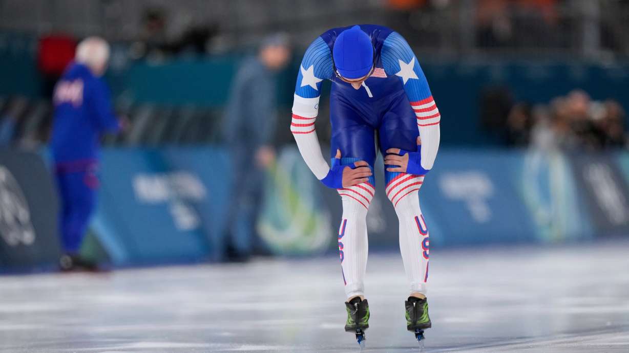 Jordan Stolz of the U.S. took a silver medal in the men's 1500 meters speedskating race at the 2026 Winter Olympics, in Milan, Italy, Thursday, Feb. 19, 2026.
