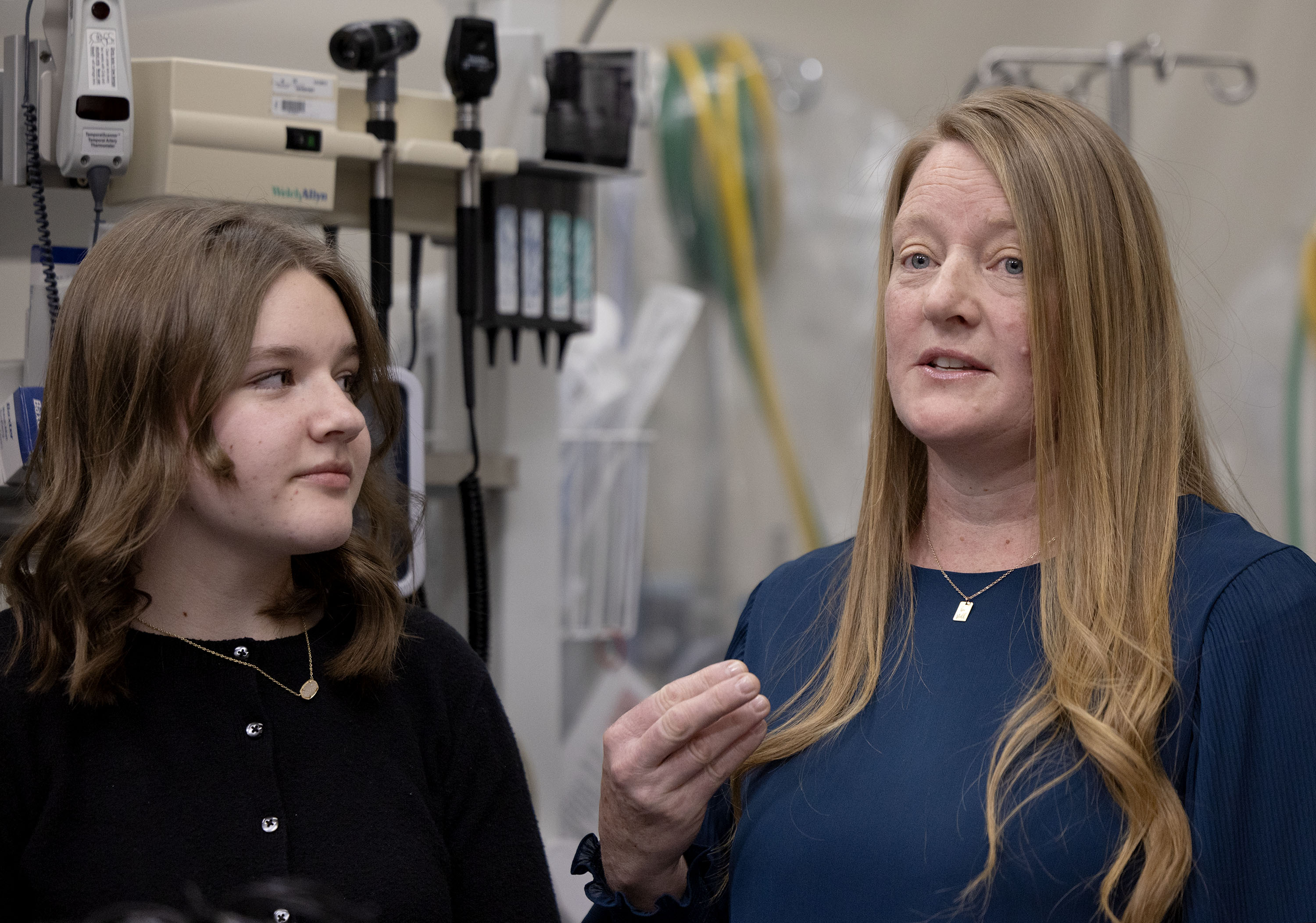 Lucy Merrell, left, and her mother, Melanie, speak about Lucy’s stroke during a press conference about the Intermountain Children’s Health Telestroke Network at Primary Children’s Hospital on Thursday. Lucy Merrell had a stroke when she was 14 years old.