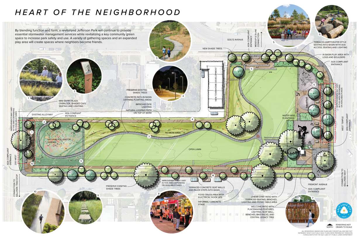 This shows the "Heart of the Neighborhood" concept that Salt Lake City is considered for Jefferson Park.