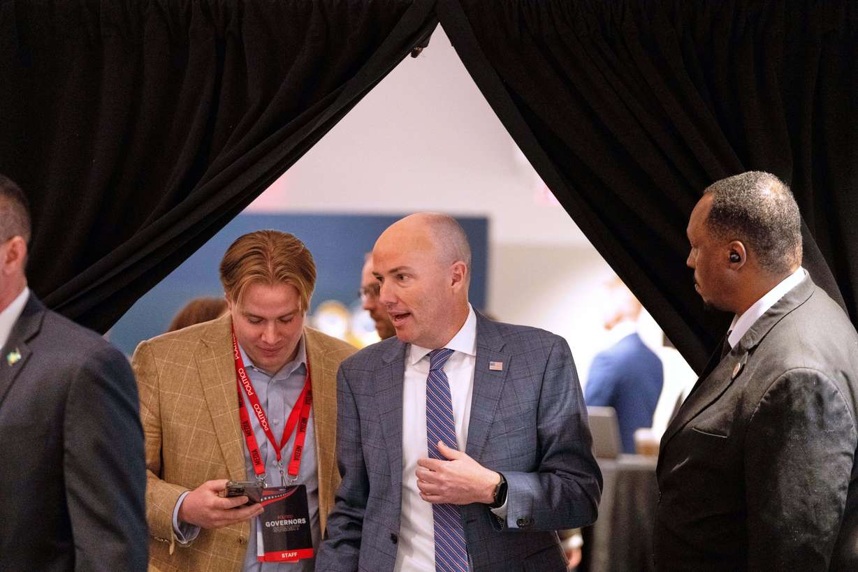 Gov. Spencer Cox, R-Utah, departs after an event at the National Governors Association Winter Meeting, Thursday, Feb. 19, 2026, in Washington.