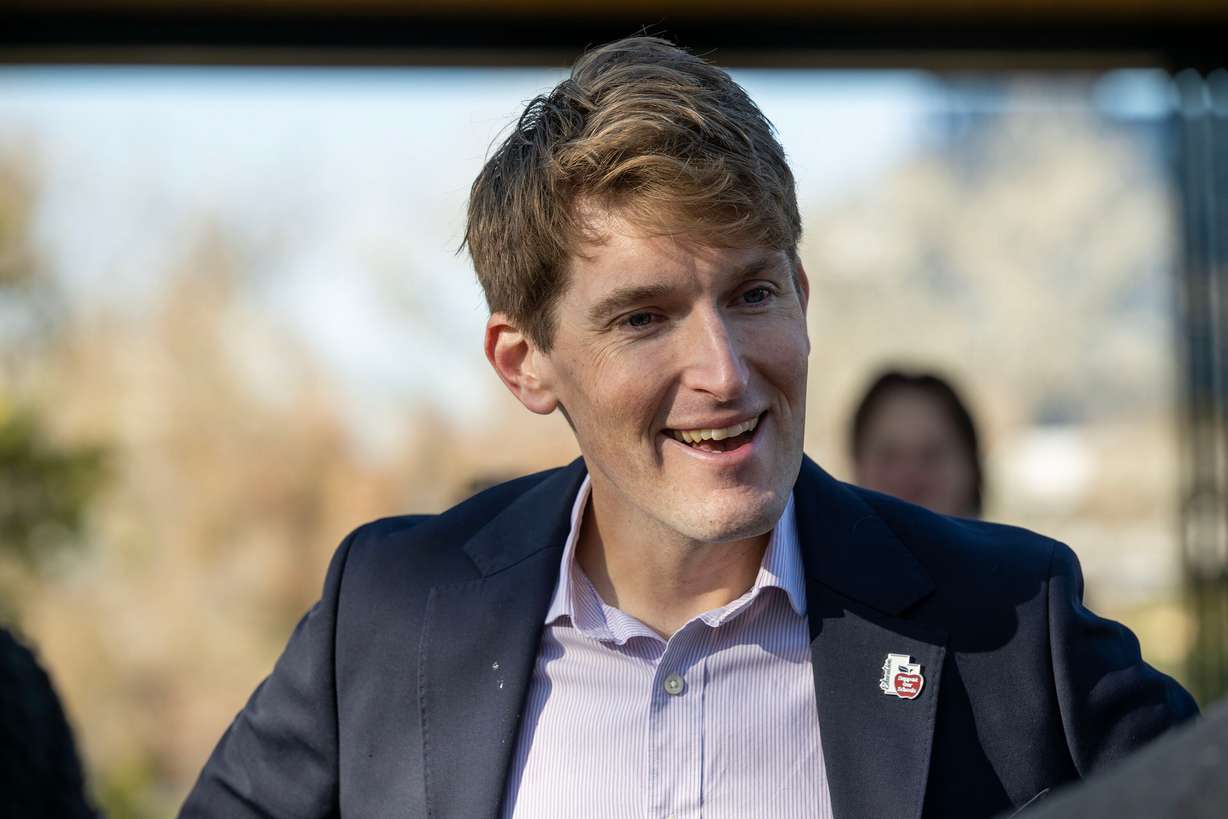 Sen. Nate Blouin, D-Salt Lake City, talks to supporters at a gathering at the Fabian Lakeside Pavilion in Sugar House Park on Dec. 1. Blouin expressed concern over new legislation proposed by Sen. Ann Millner, R-Ogden, to boost critical minerals production in Utah.