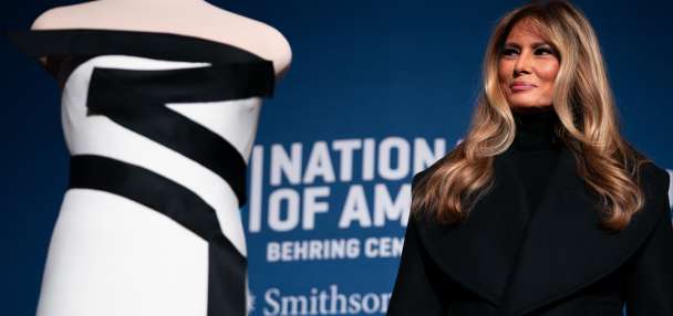 Melania Trump donates her white and black-trimmed inaugural ball gown to the Smithsonian