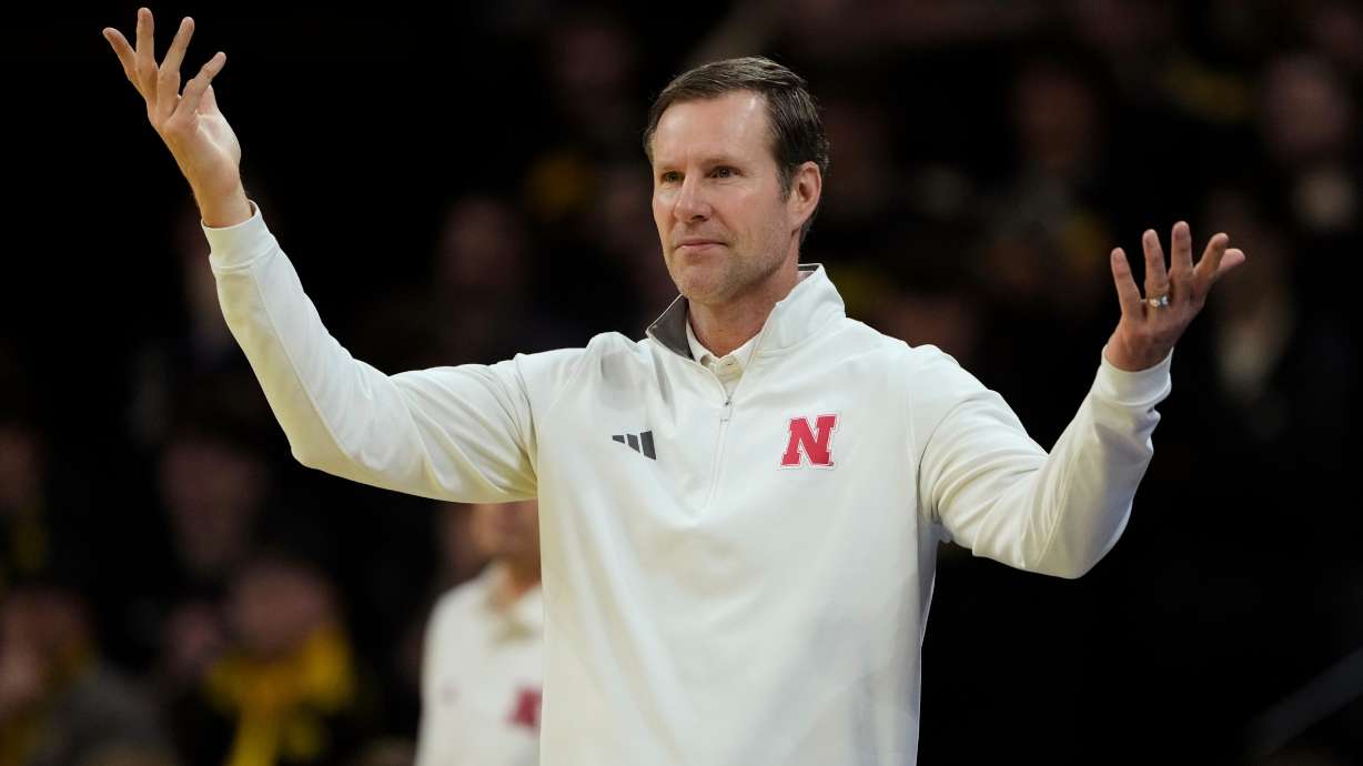 Nebraska head coach Fred Hoiberg reacts to a call during the second half of an NCAA college basketball game against Iowa, Tuesday, Feb. 17, 2026, in Iowa City, Iowa.