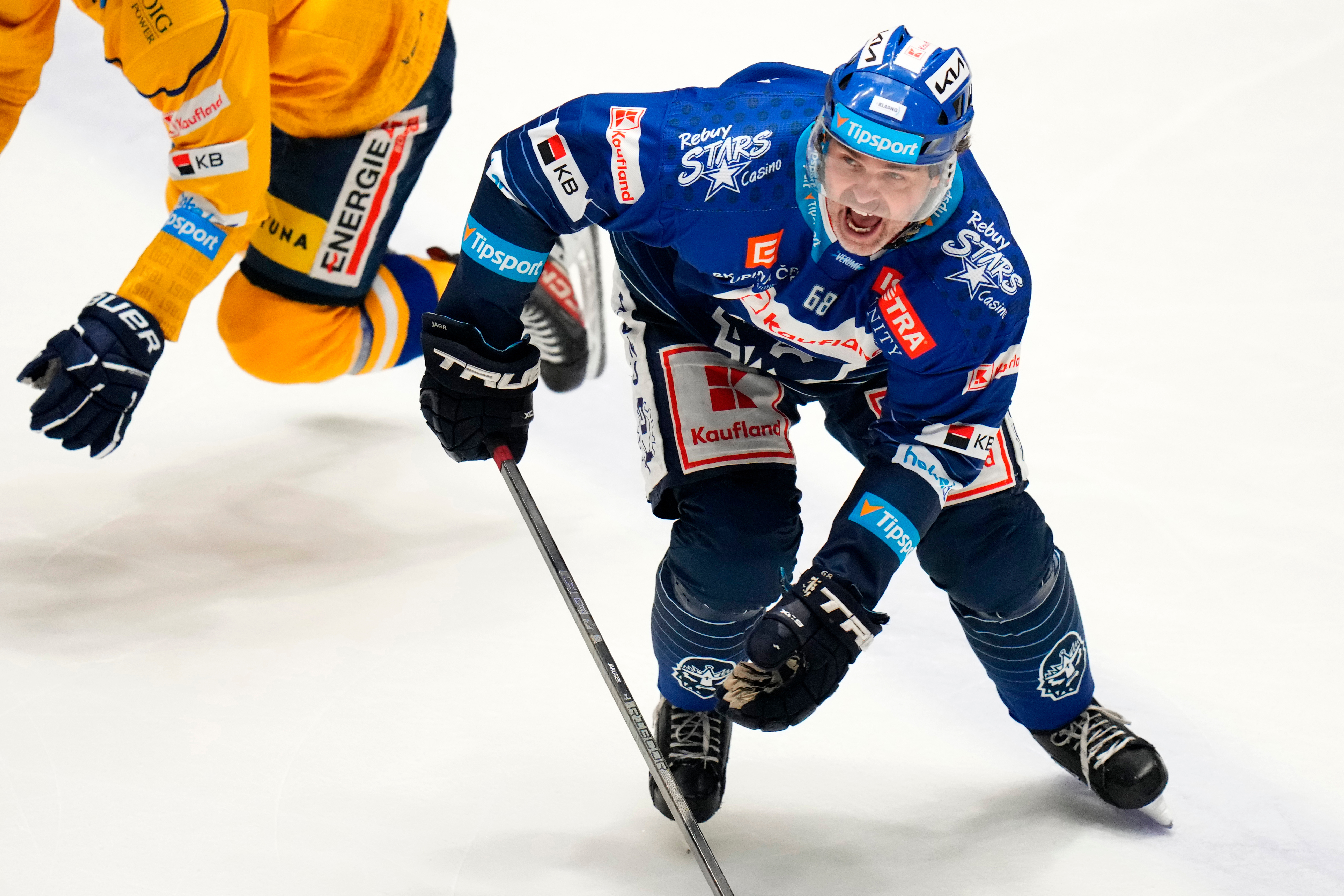FILE - Jaromir Jagr, of Kladno Knights, shouts during the first Czech hockey league match against Ceske Budejovice in Kladno, Czech Republic, Jan. 21, 2024. 