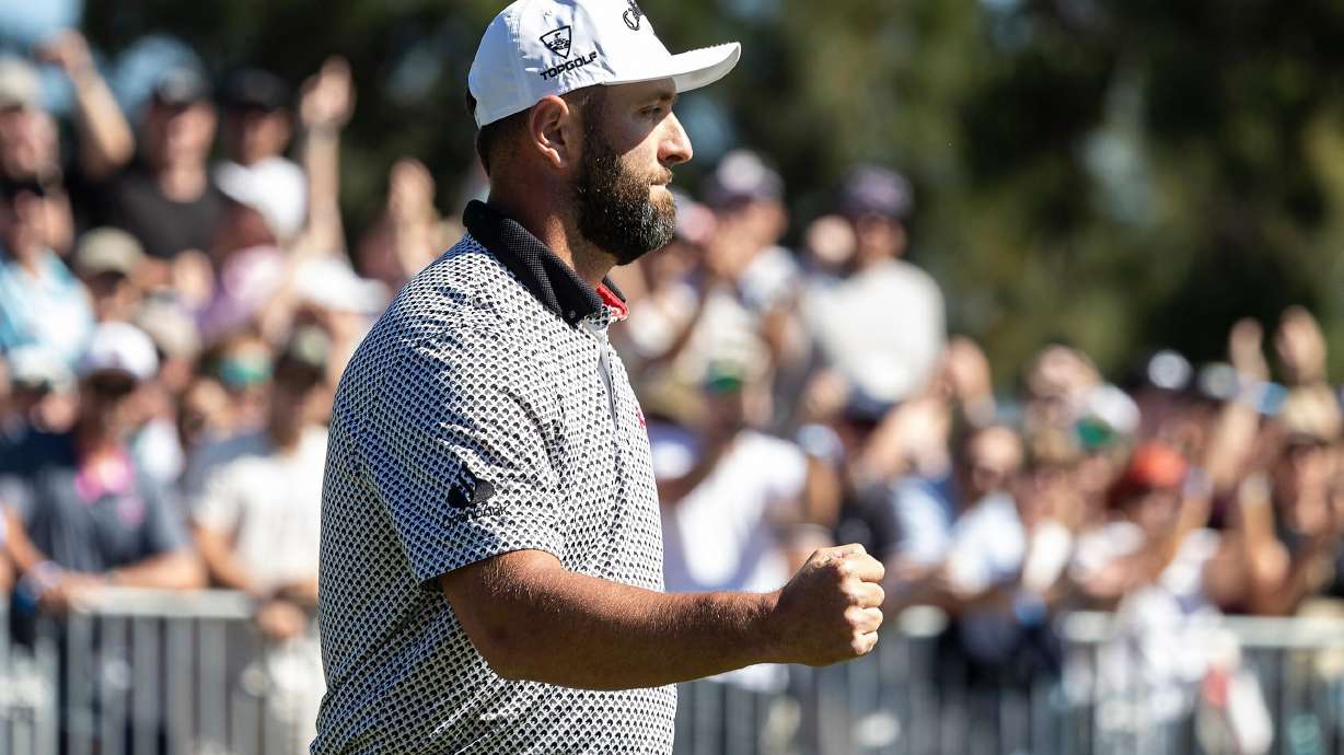 Captain Jon Rahm of Legion XIII celebrates during the second round of the LIV Golf tournament at Grange Golf Club, Friday, Feb. 13, 2026 in Adelaide, Australia.