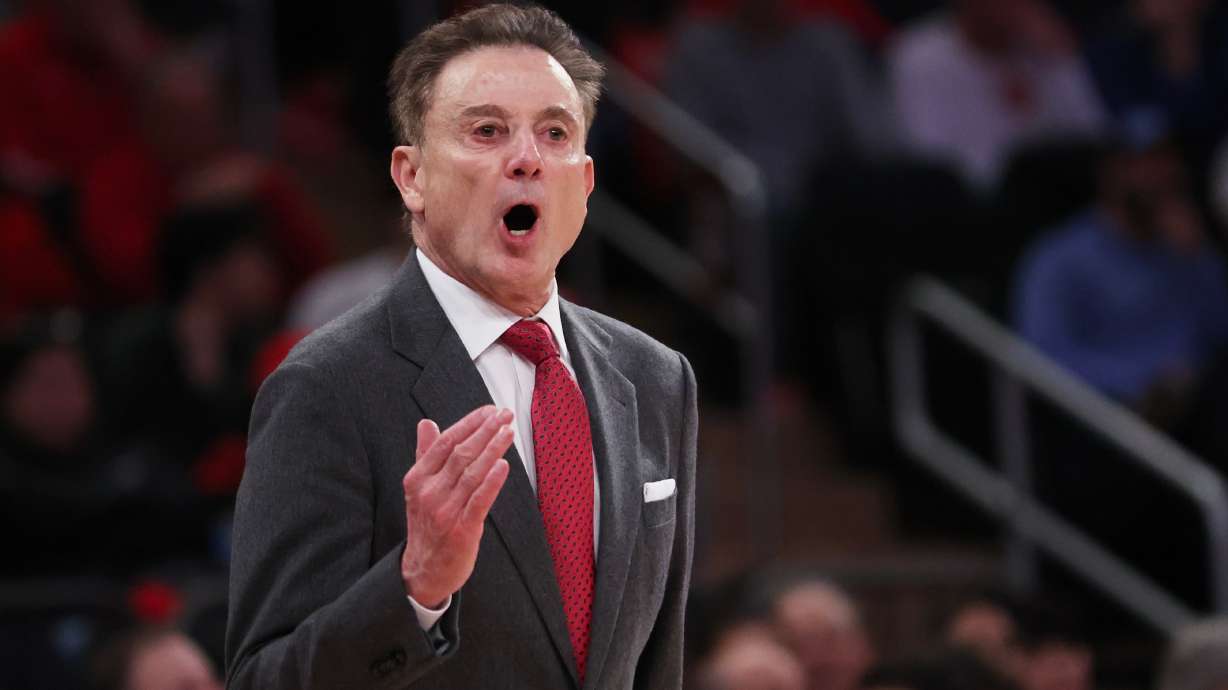 St. John's head coach Rick Pitino directs his team during the first half of an NCAA college basketball game against Creighton, Saturday, Feb. 21, 2026, in New York.