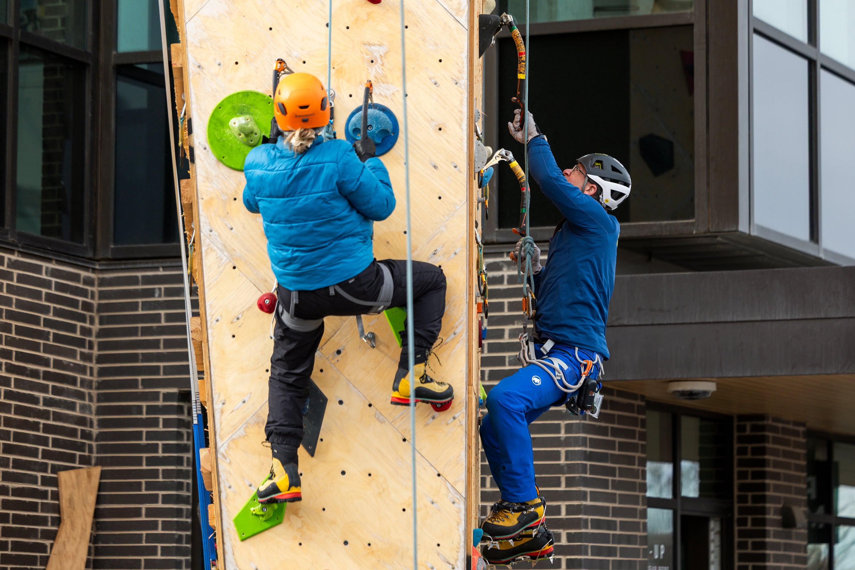 Climbers practice dry tooling at the Millcreek Common in Millcreek on Feb. 16.