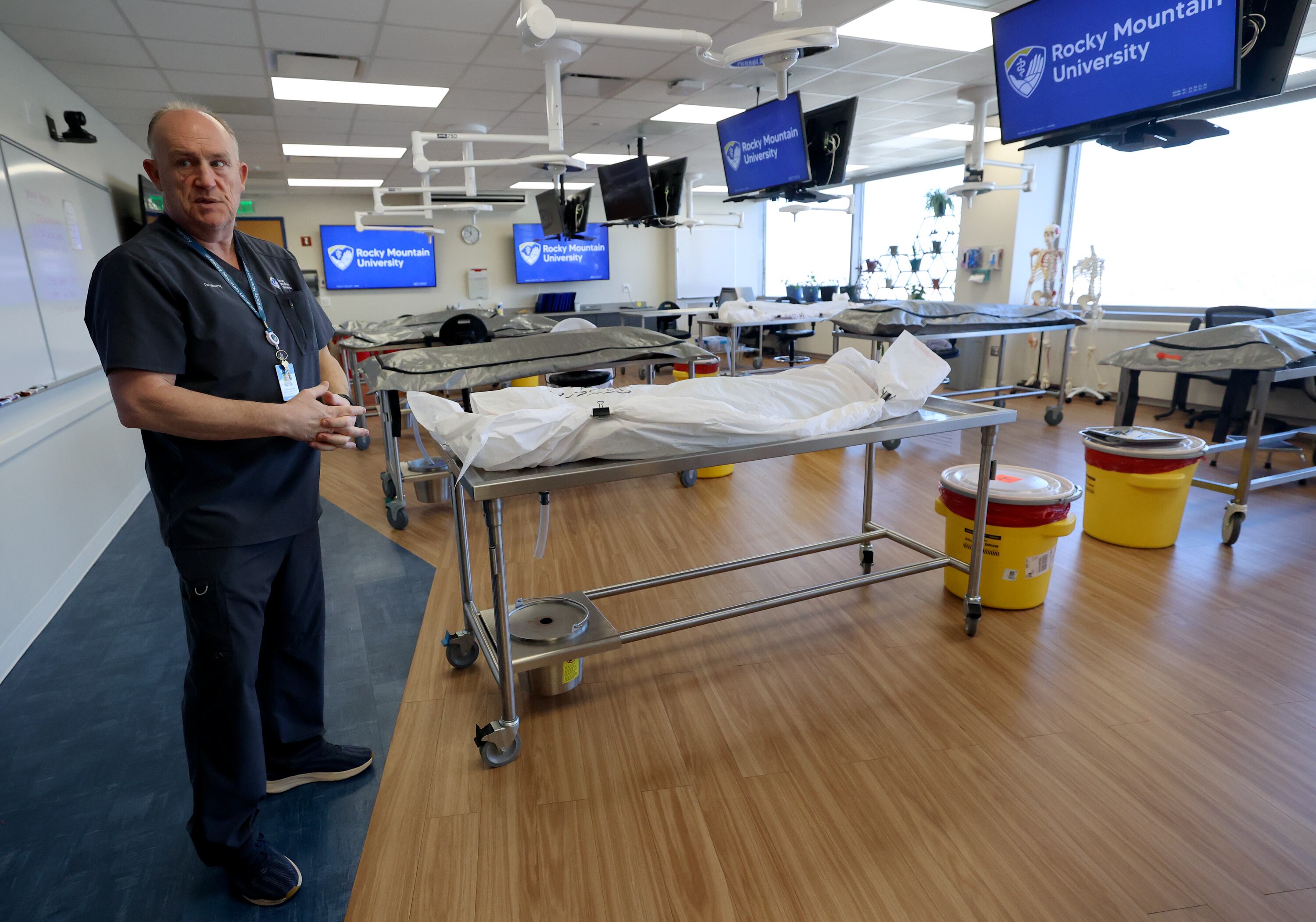 Dr. Kent Crossley, Rocky Mountain University department of anatomy co-chair, shows the cadaver lab at Rocky Mountain University in Provo on Wednesday.