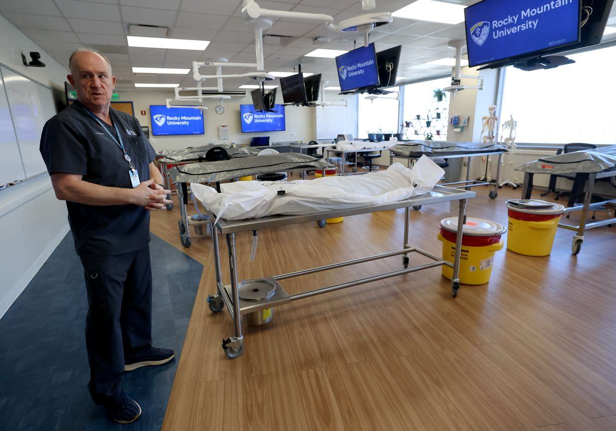 Dr. Kent Crossley, Rocky Mountain University department of anatomy co-chair, shows the cadaver lab at Rocky Mountain University in Provo on Wednesday.