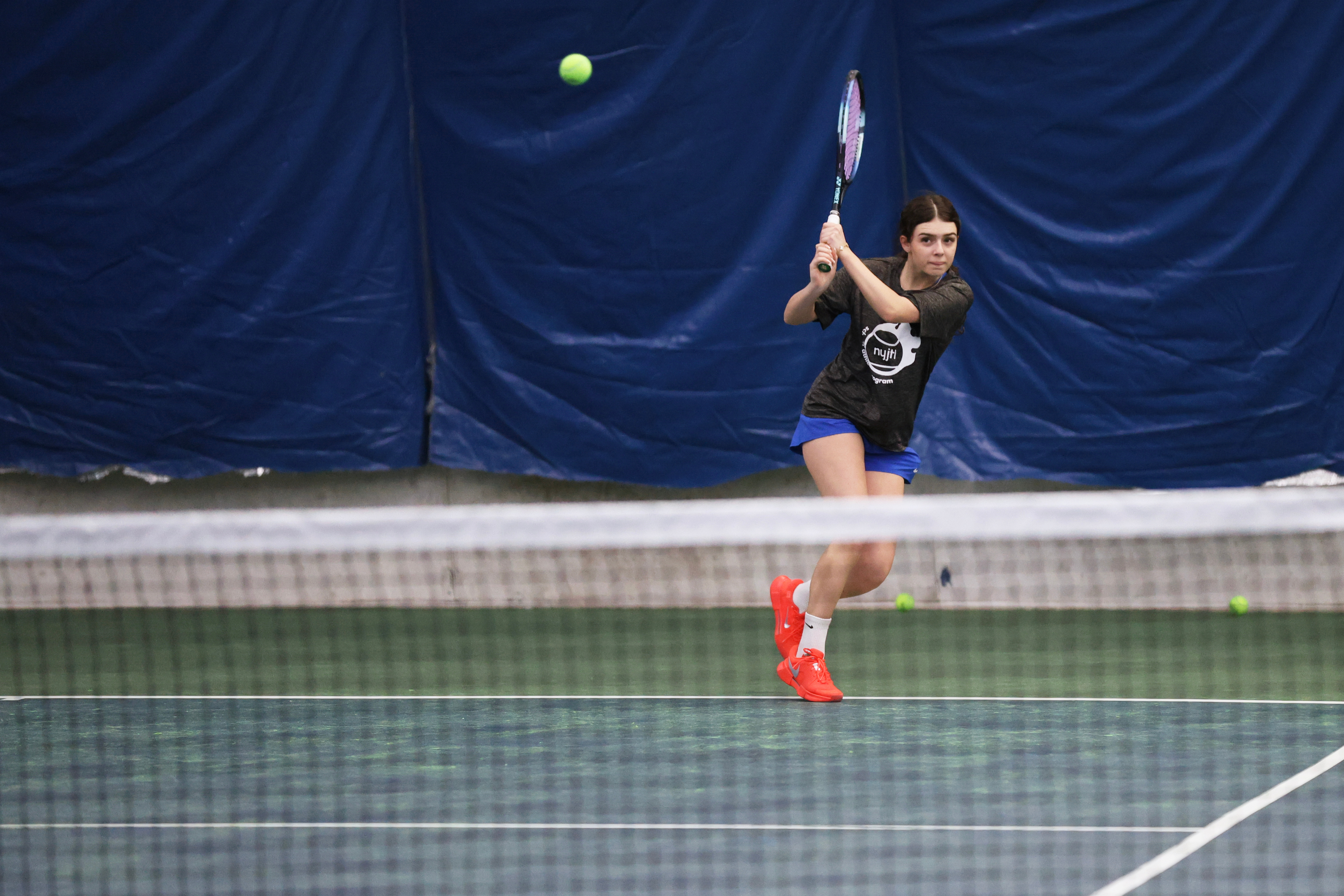 Mariia Vainshtein participates in drills during tennis practice at the Cary Leeds Center for Tennis and Learning in the Bronx borough of New York, Saturday, Jan. 31, 2026. 