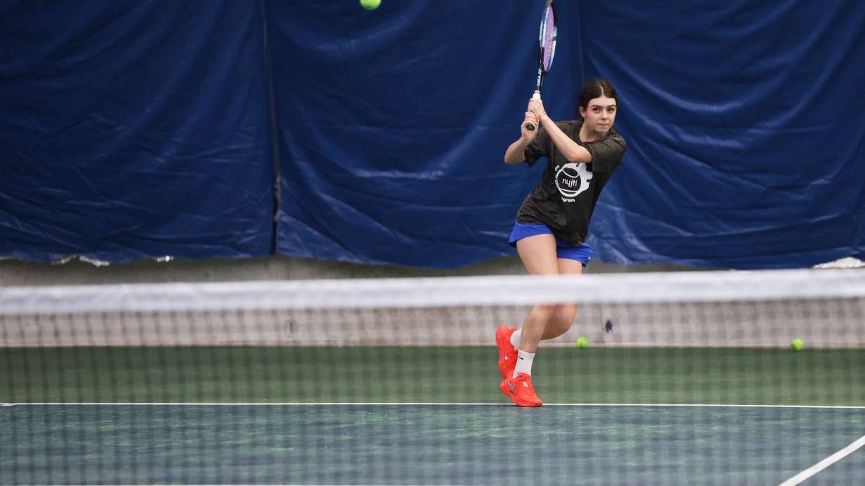 Mariia Vainshtein participates in drills during tennis practice at the Cary Leeds Center for Tennis and Learning in the Bronx borough of New York, Saturday, Jan. 31, 2026.