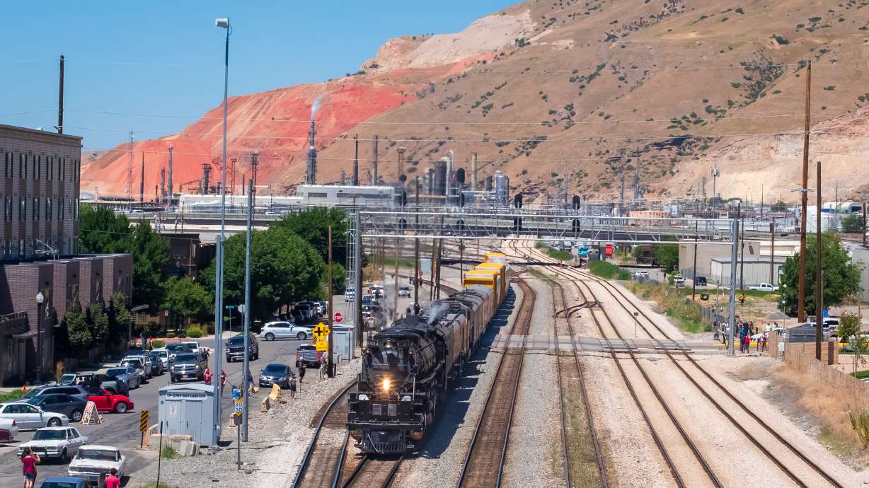 Big Boy No. 4014 makes its way through Salt Lake City on July 4, 2024. The historic steam engine will make extra stops in Salt Lake City and Morgan in April, in addition to a stop in Ogden, Union Pacific announced on Tuesday.