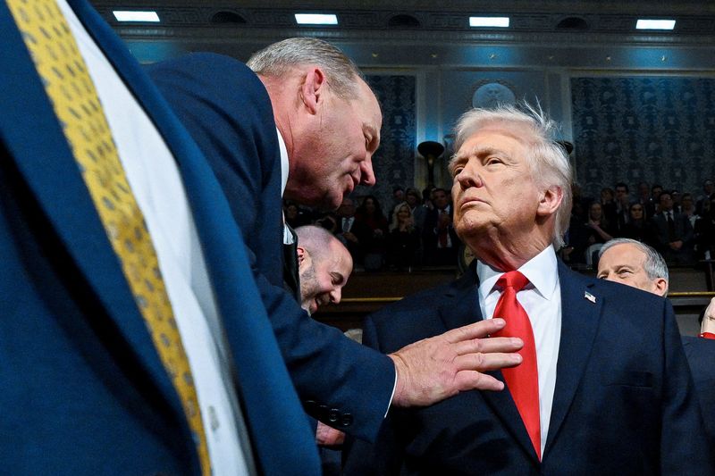 President Donald J. Trump enters the House Chamber before delivering the first State of the Union address of his second term, Tuesday. Trump's speech lasted an hour and 47 minutes.