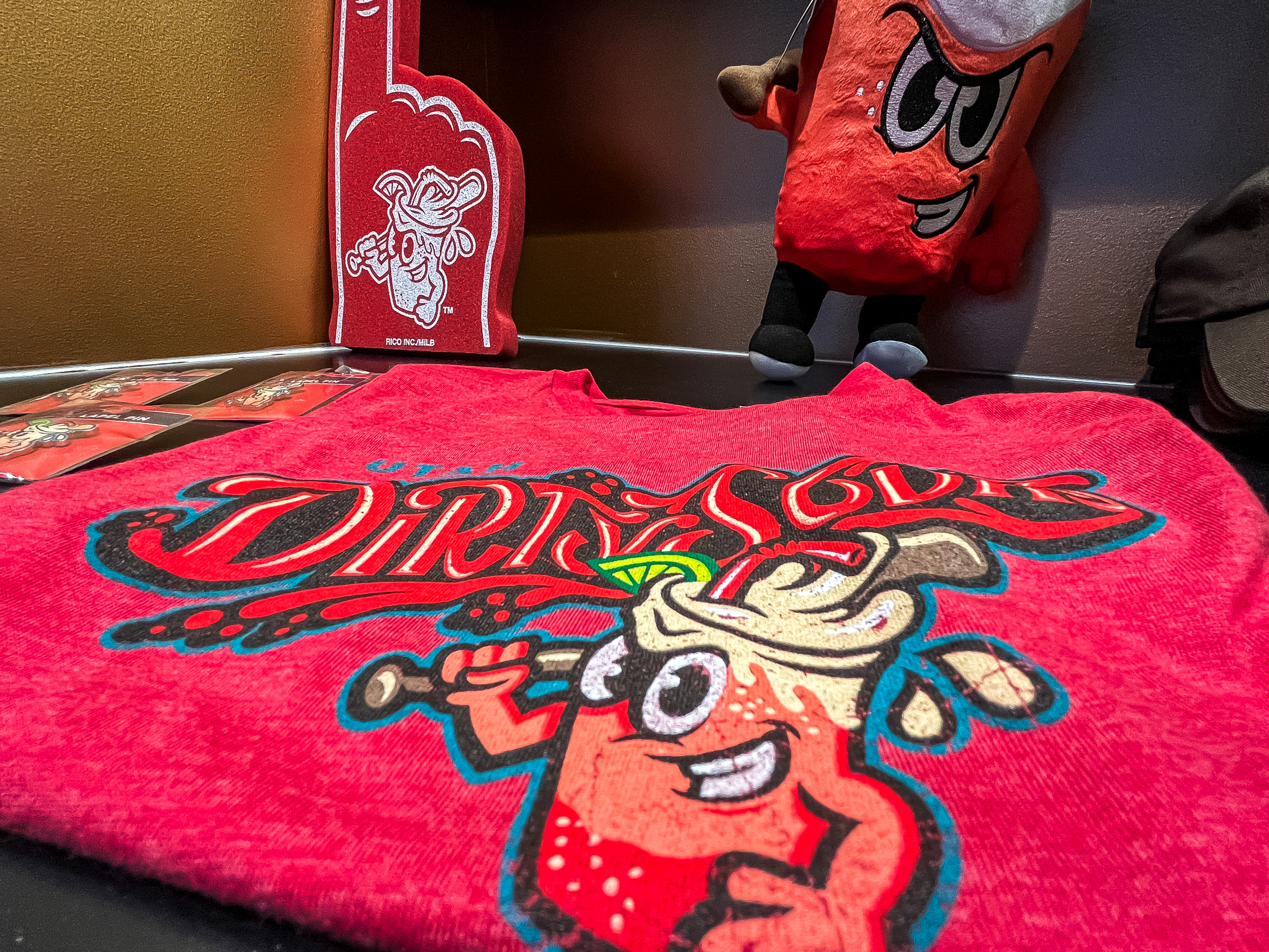 Utah Dirty Sodas gear is displayed at The Ballpark at America First Square in South Jordan on Tuesday. The Salt Lake Bees will play as the Dirty Sodas during every home Wednesday game this year.