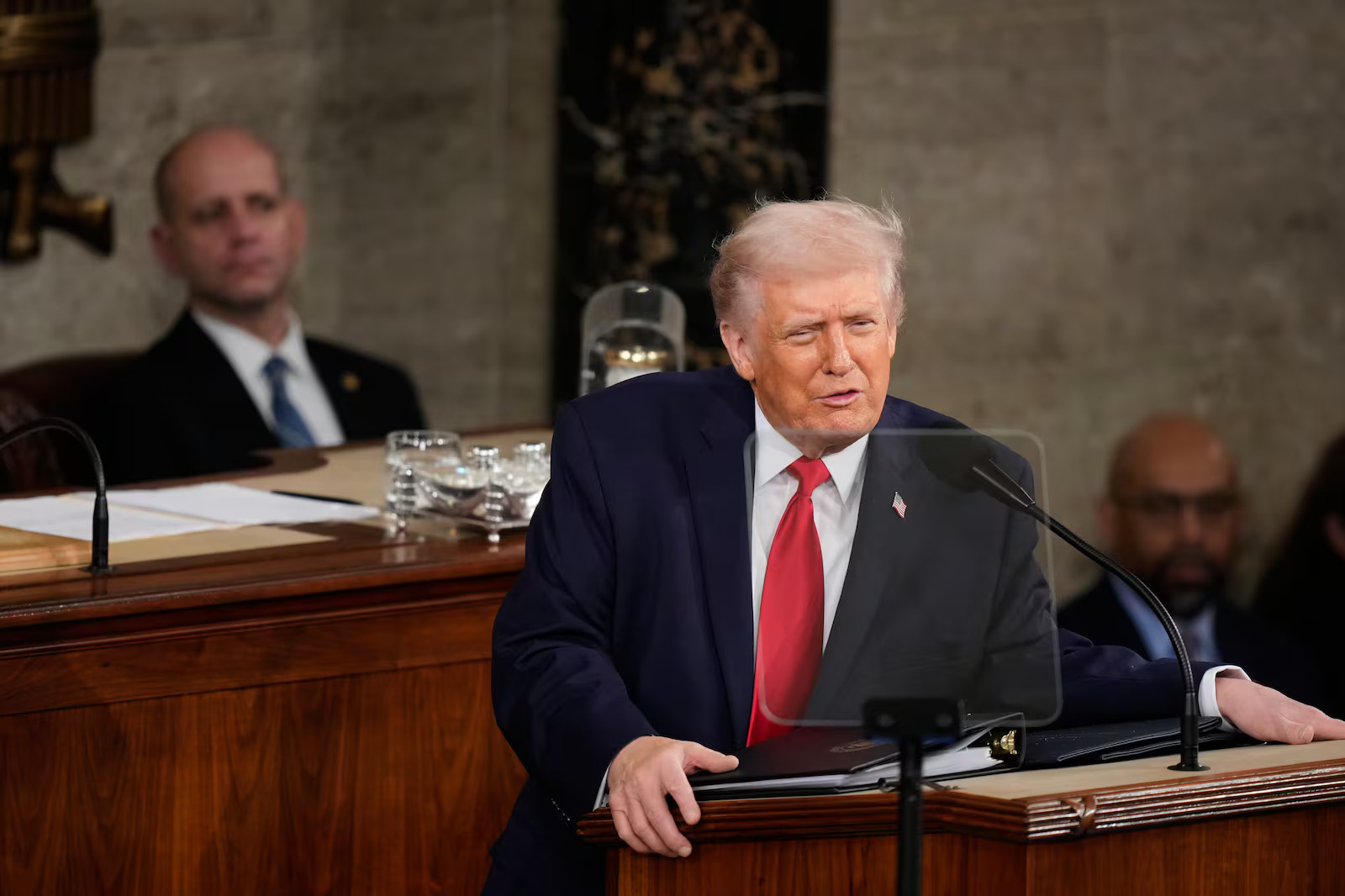 President Donald Trump delivers his State of the Union address to a joint session of Congress in the House chamber at the Capitol in Washington, Tuesday. Trump highlighted the work of Utah Sen. Mike Lee and Utah Rep. Blake Moore in his speech.