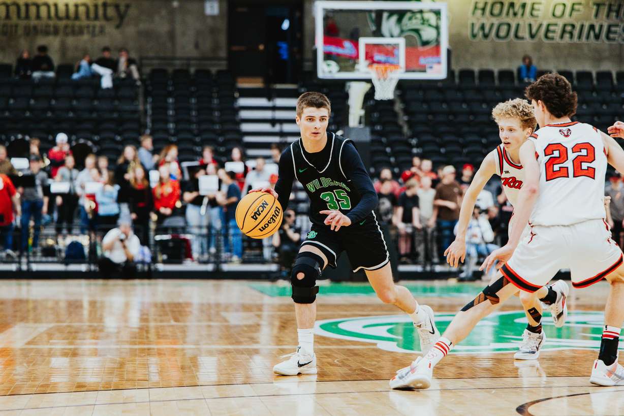 South Summit's Joey Harris looks to drive during the 2A boys basketball state championship game against South Sevier, Wednesday, Feb. 25, 2026 at the UCCU Center in Orem.