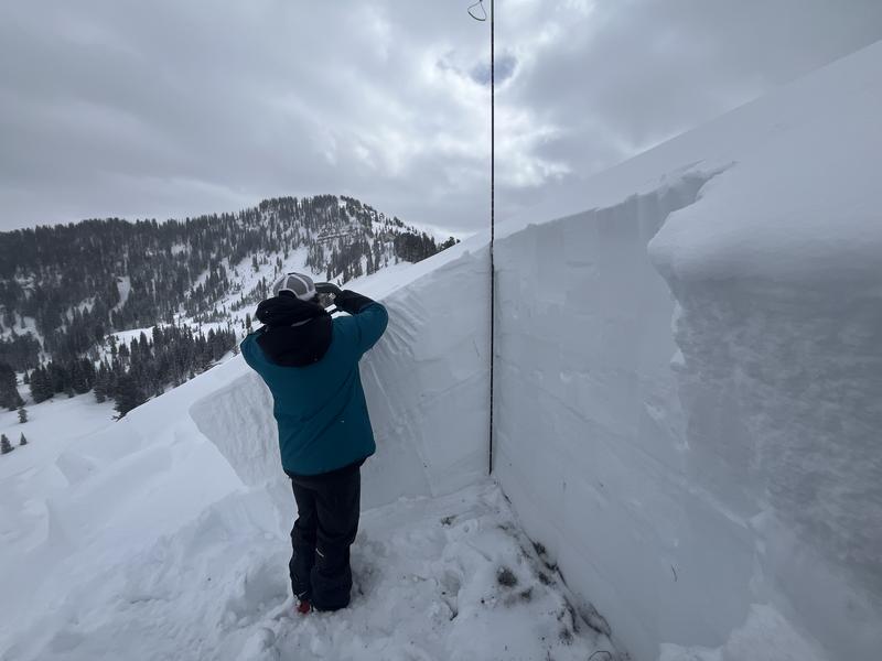Utah Avalanche Center forecaster Trent Meisenheimer at the origin site of the fatal Feb. 18 Ant Knolls avalanche.